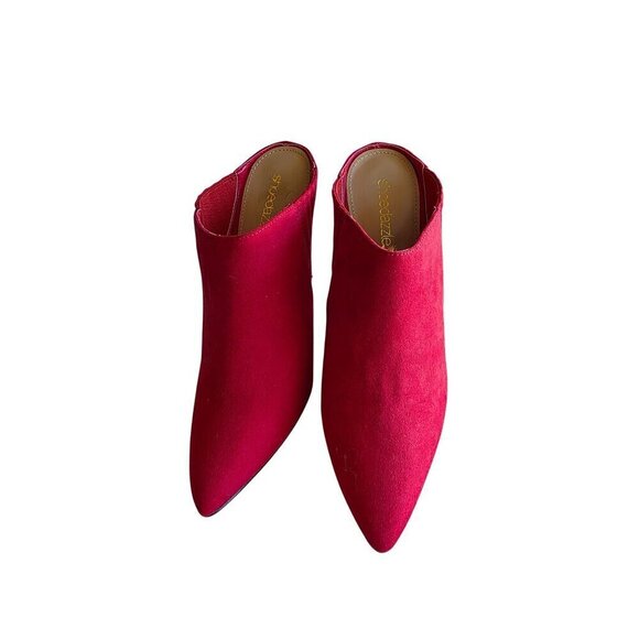 ShoeDazzle Red Blakely Pointed Toe Stiletto Heel Mules Size 7.5 Faux Suede Slip- - Picture 7 of 16